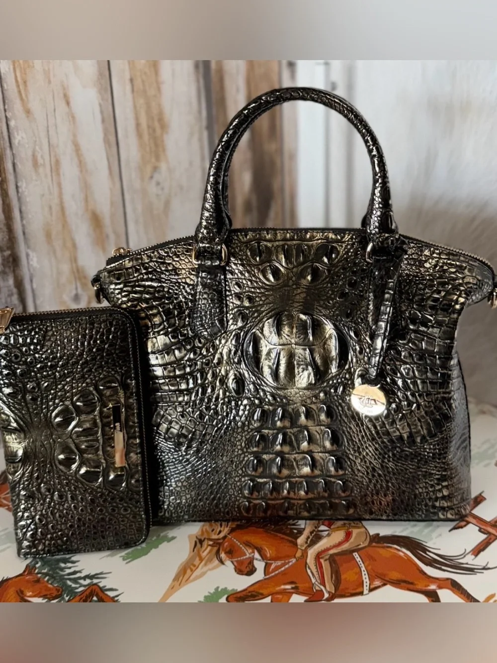 FIRM SET ~ NWT Brahmin Black Onyx Med Duxbury Melbourne Leather & SURI Wallet